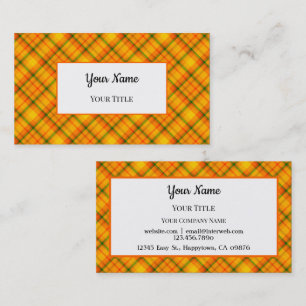 Orange Yellow Plaid Pattern Custom Business Card