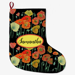 Orange Yellow Poppies Floral Christmas Stocking