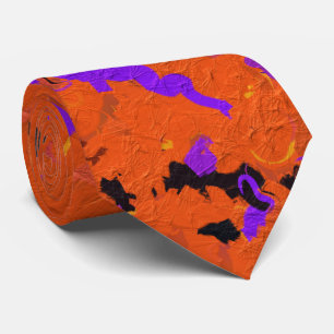 Orange, Yellow, Purple and Black Abstract Tie