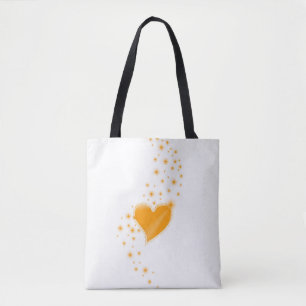 Orange Yellow Rainbow Heart with Stars Tote Bag