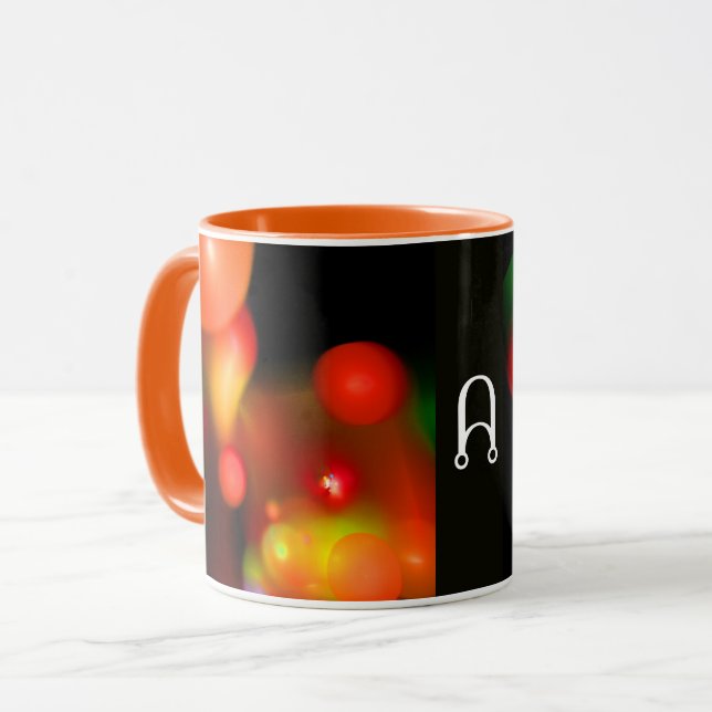 ORANGE YELLOW RED BLACK FRACTAL BUBBLES MONOGRAM MUG (Front Left)