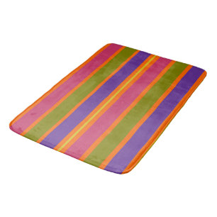 Orange, Yellow, Red, Green and Purple stripes Bath Mat