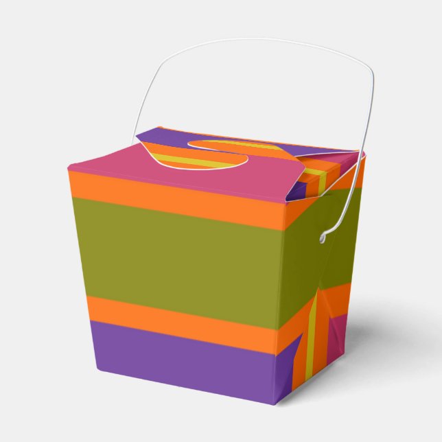 Orange, Yellow, Red, Green and Purple stripes Favor Box (Front Side)