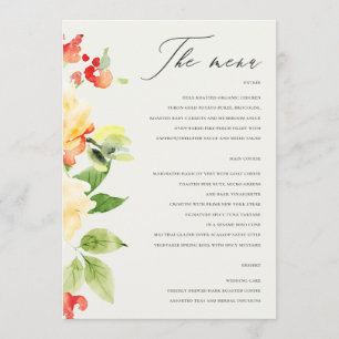 ORANGE YELLOW RED ROSE WATERCOLOR FLORAL MENU
