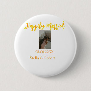 Orange yellow retro photo happily married couple 2 inch round button