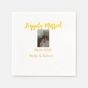 Orange yellow retro photo happily married couple napkin