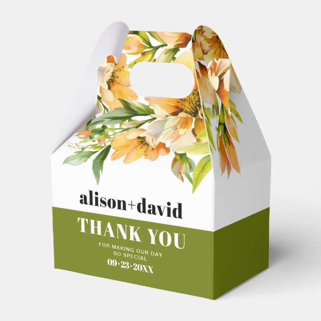 Orange yellow rhododendron flowers fall wedding favor box (Front Side)