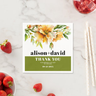 Orange yellow rhododendron flowers fall wedding napkin