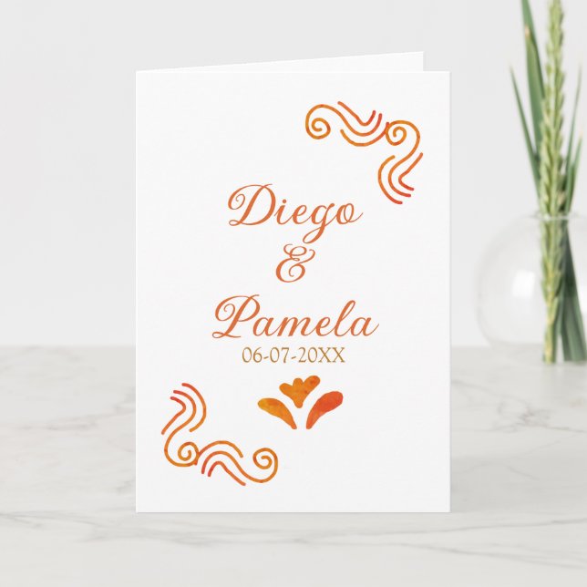 orange yellow rustic spanish wedding couple name card (Front)