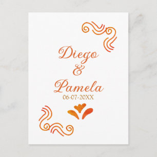 orange yellow rustic spanish wedding couple name postcard