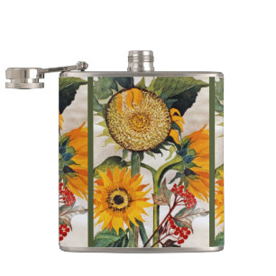 Orange Yellow Seeding Sunflower Art Hip Flask