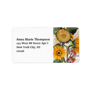 Orange Yellow Seeding Sunflower Art Label