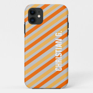 Orange yellow stripe pattern custom name personal iPhone 11 case