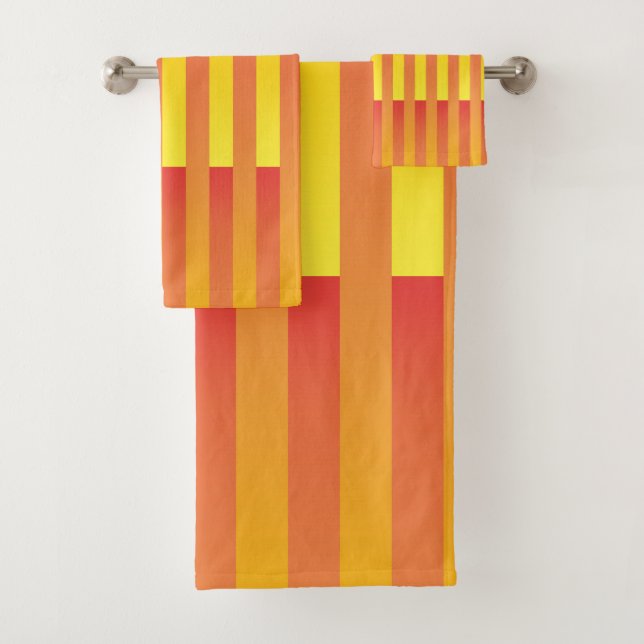 Orange Yellow Striped Pattern Bath Towel Set (Insitu)