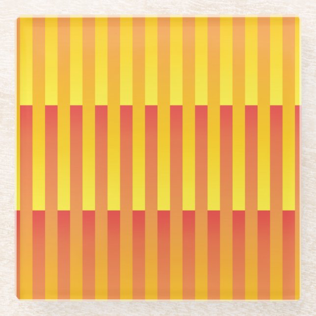 Orange Yellow Striped Pattern Glass Coaster (Front)