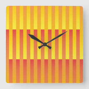 Orange Yellow Striped Pattern Square Wall Clock