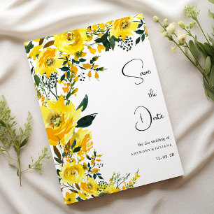 Orange yellow summer botanic floral Save the Date Invitation