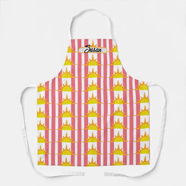 Orange Yellow Suns on Pink Stripes Apron (Front)