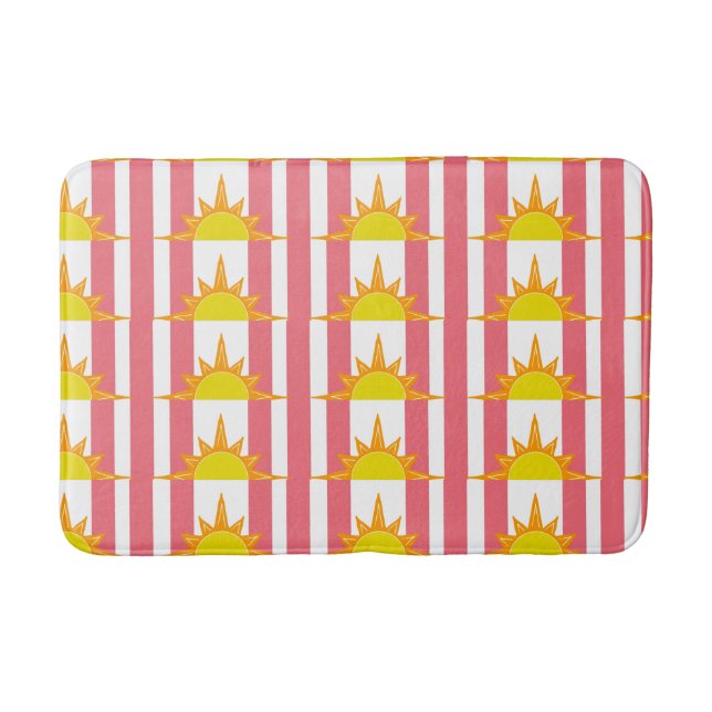 Orange Yellow Suns on Pink Stripes Bath Mat (Front)