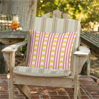 Orange Yellow Suns on Pink Stripes Outdoor Pillow