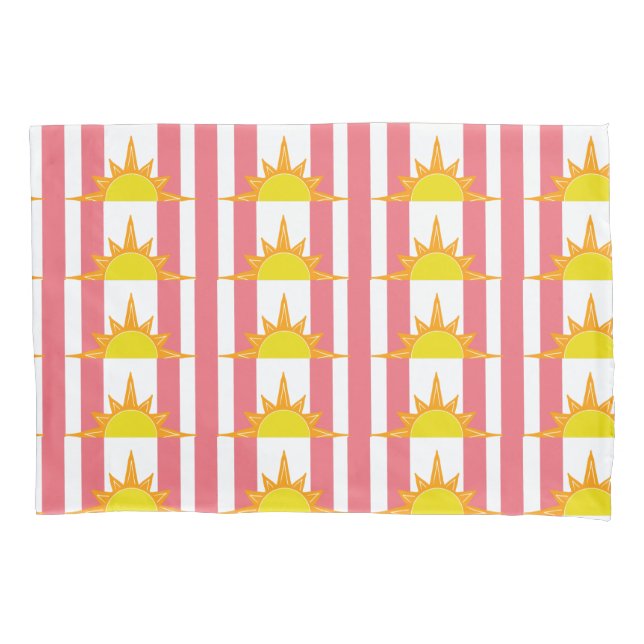 Orange Yellow Suns on Pink Stripes Pillowcase (Front-Left)