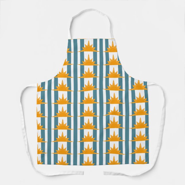 Orange Yellow Suns on Teal Stripes Apron (Front)