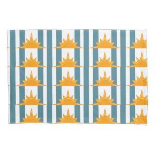 Orange Yellow Suns on Teal Stripes Pillowcase