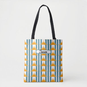 Orange Yellow Suns on Teal Stripes Tote Bag