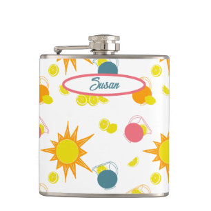 Orange Yellow Suns Teal Pink Lemonade Pitchers Hip Flask