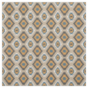 Orange Yellow Teal Blue Taupe Brown Ethnic Look Fabric