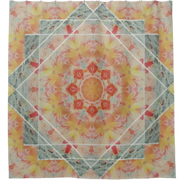 Orange Yellow Teal Southwest Flame Shower Curtain (Front)