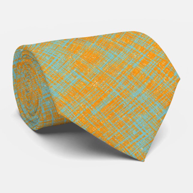 Orange Yellow Turquoise Blue Modern Pattern Tie (Rolled)