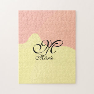 Orange yellow watercolor retro add your monogram jigsaw puzzle