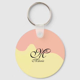 Orange yellow watercolor retro add your monogram  keychain