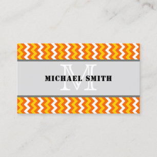 Orange Yellow White Chevron Zigzag Monogram Business Card