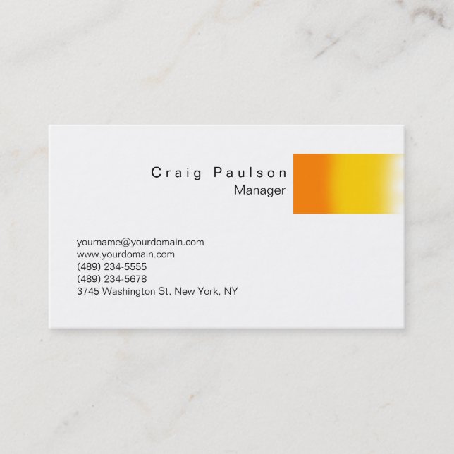 Orange Yellow White Plain Simple Business Card (Front)