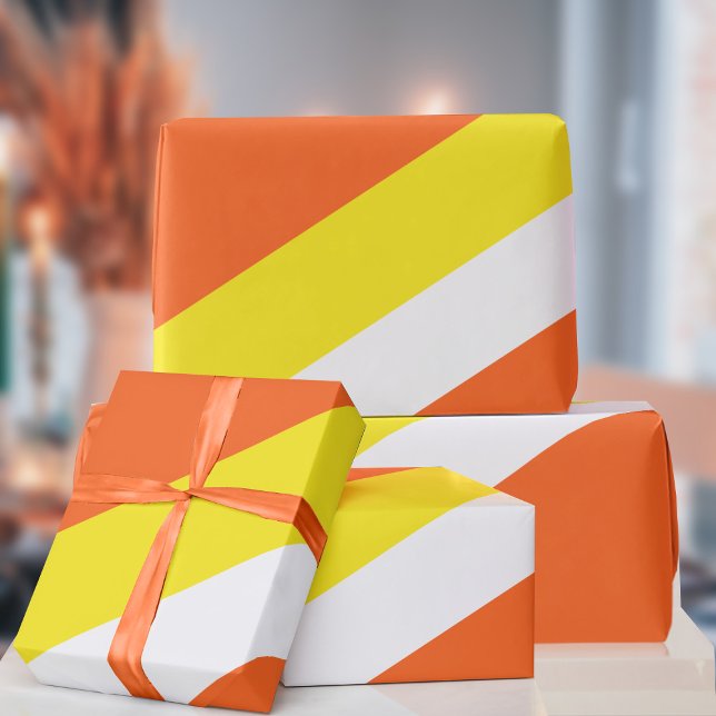 Orange Yellow White Striped Candy Corn Colours  Wrapping Paper (Inspired by the colors of candy corn. Fun wrapping paper for any time of year)