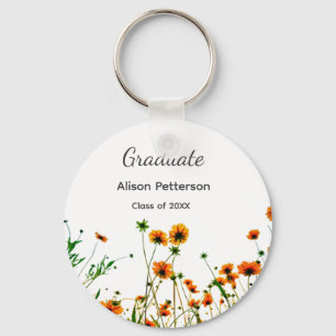 Orange yellow wildflowers modern graduatie rustic keychain