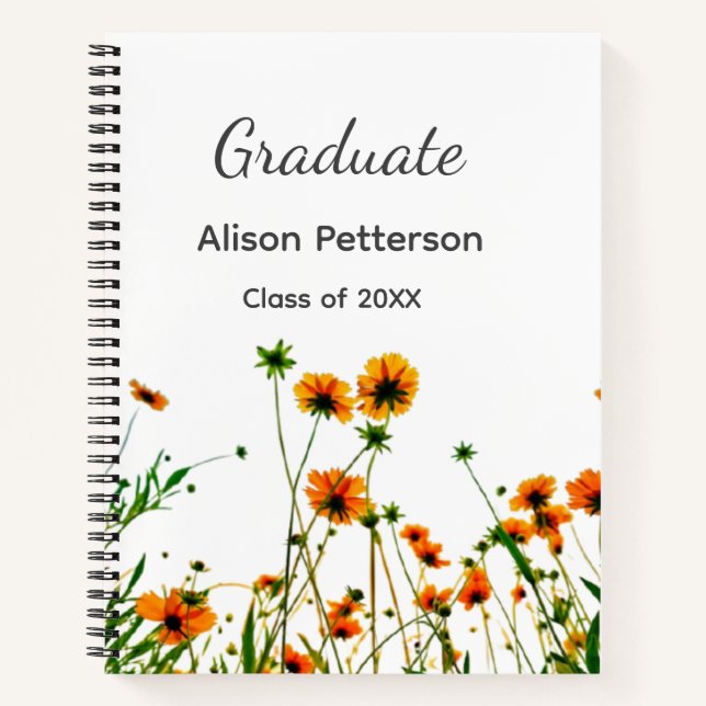 Orange yellow wildflowers modern graduatie rustic notebook (Front)