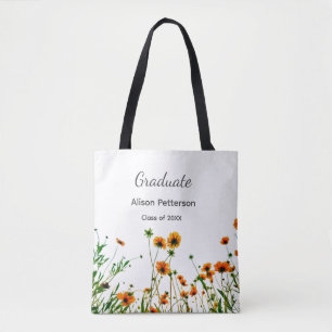 Orange yellow wildflowers modern graduatie rustic tote bag