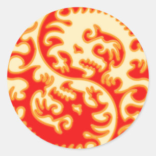 Orange Yin Yang Dragon Classic Round Sticker