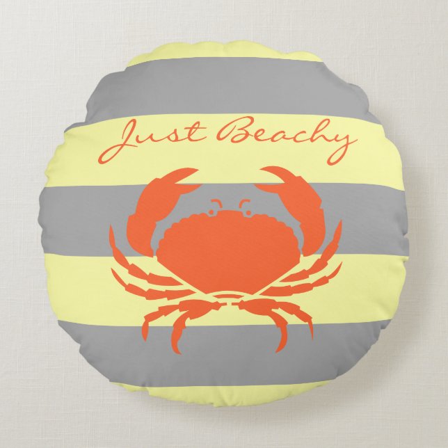 Orange You Crabby At The Beach? Round Pillow (Front)