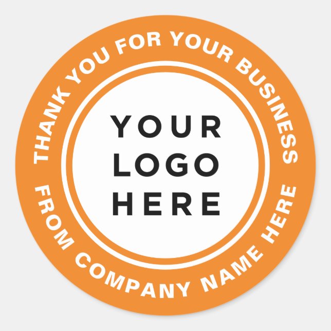 Orange Your Logo Simple and Professional Thank you Classic Round Sticker (Front)