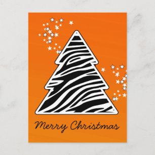 Orange Zebra Christmas Tree Holiday Postcard