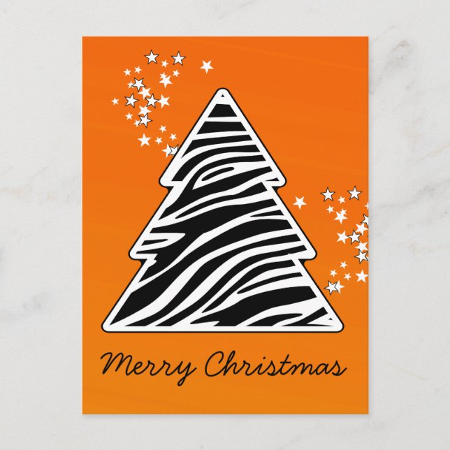 Orange Zebra Christmas Tree Holiday Postcard (Front)