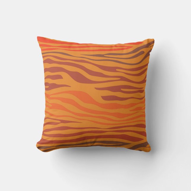 Orange Zebra Stripe Throw Pillow (Front)