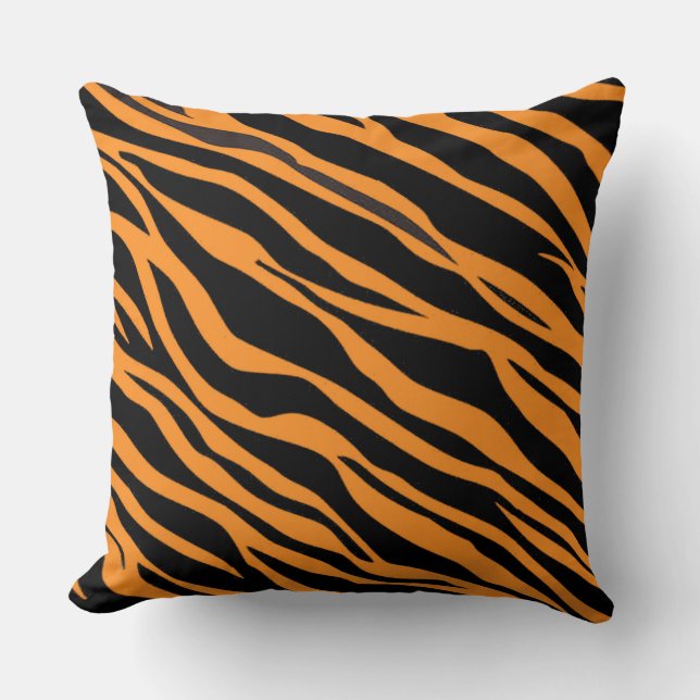 Orange Zebra Striped Throw Pillow (Front)