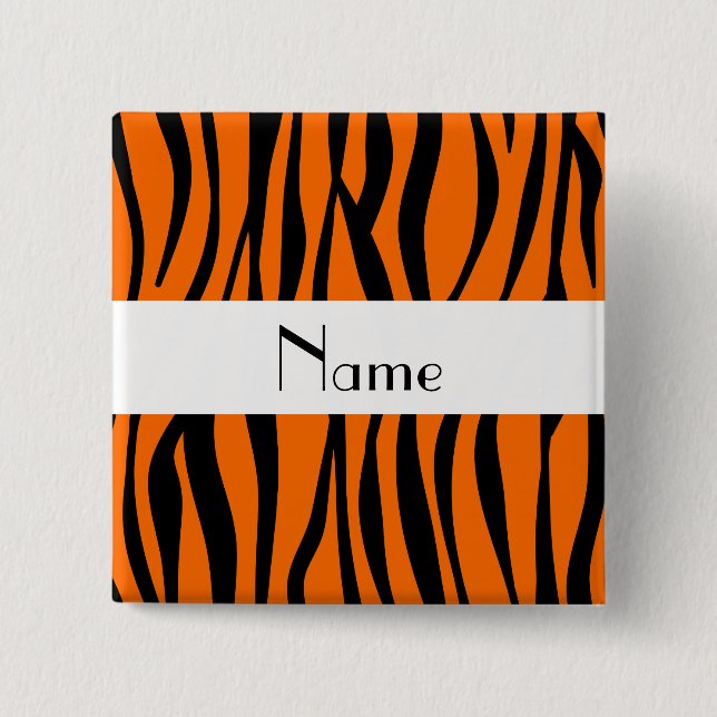 Orange zebra stripes white stripe 2 inch square button (Front)
