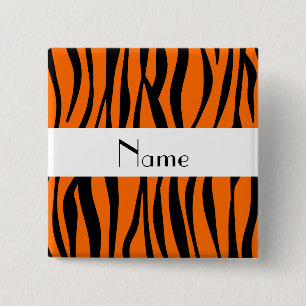 Orange zebra stripes white stripe 2 inch square button