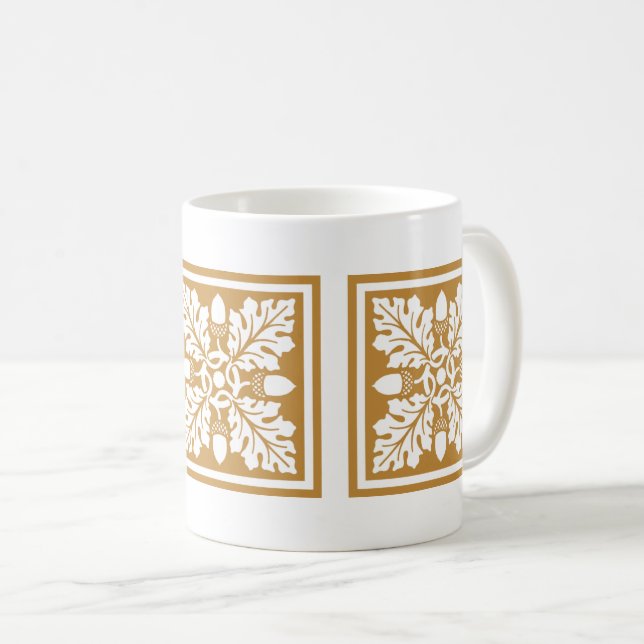Orange Zest Acorn and Leaf Tile Design Coffee Mug (Front Right)